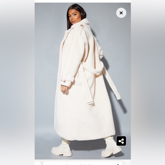 Cream Teddy Bear Borg Military Trims Coat - Picture 4 of 7